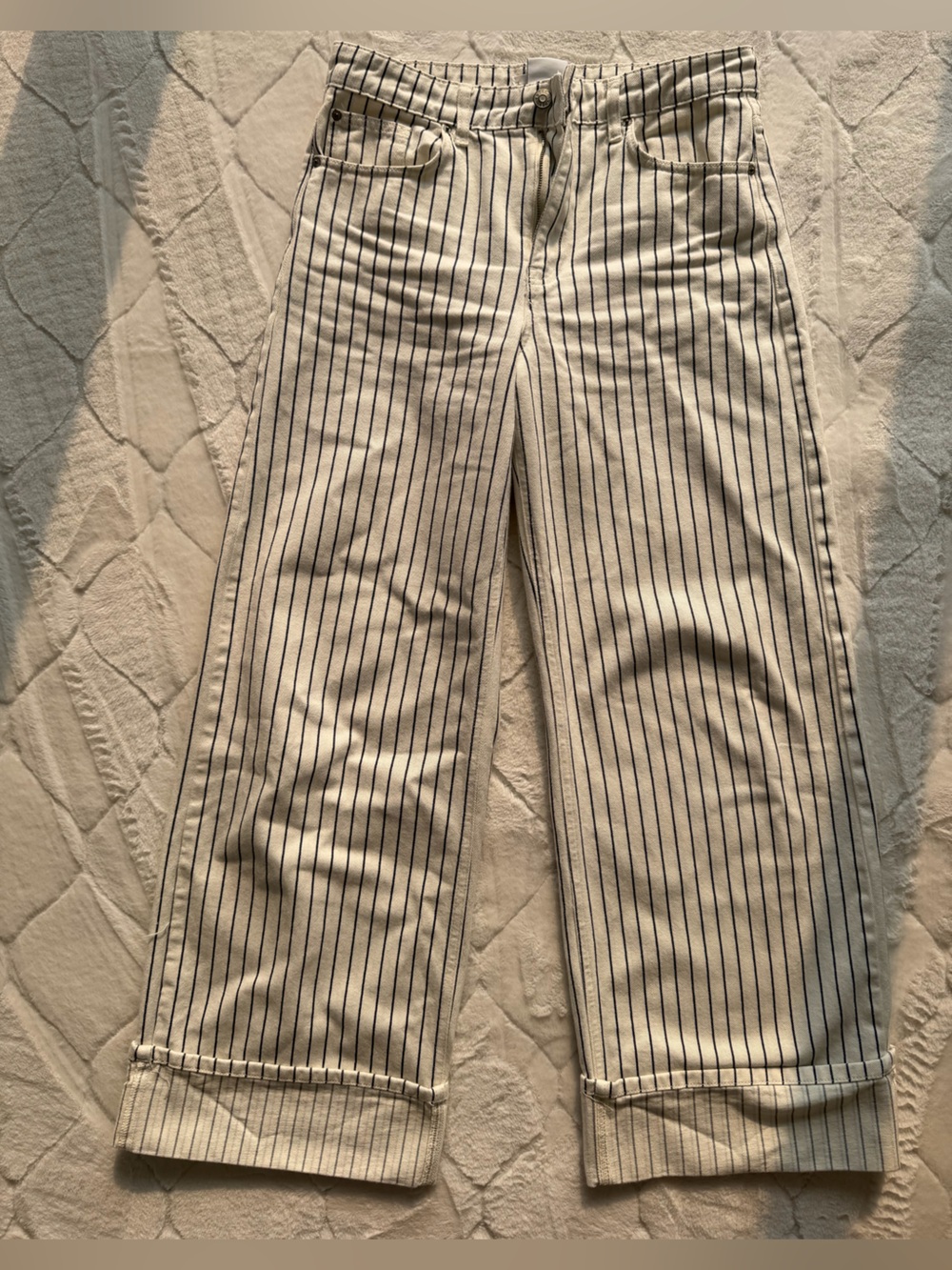 stradivarius Beige Chinos with Black Pinstripes